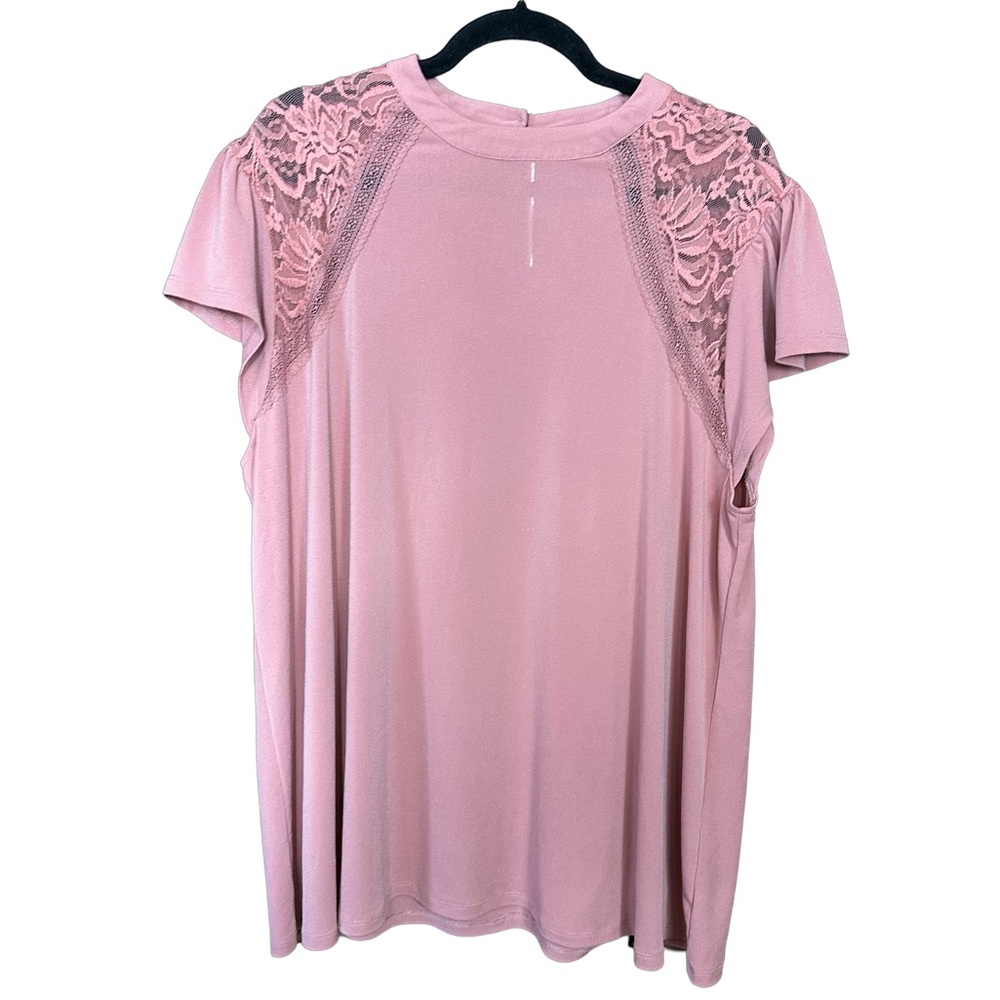 Torrid Pink Babydoll Lace Scoop Neck Keyhole Flutter Sleeve Coquette Blouse Top